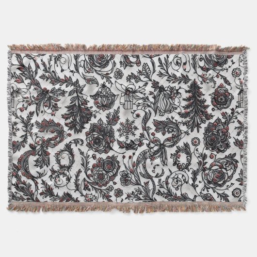 Elegant Christmas floral ornament pattern design スローブランケット (正面)