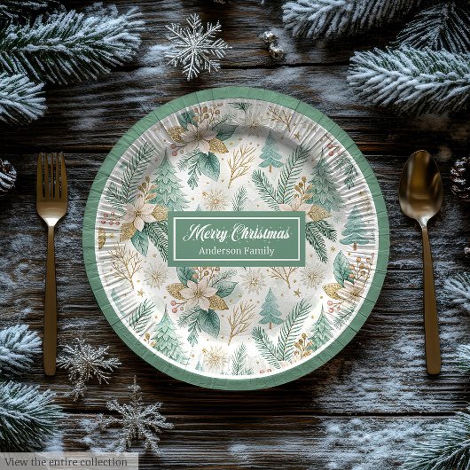 Elegant Christmas Floral Paper Plates Pastel Charm ペーパープレート