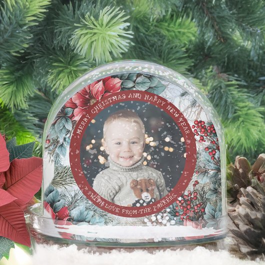 Elegant Christmas Floral Photo Snow Globe