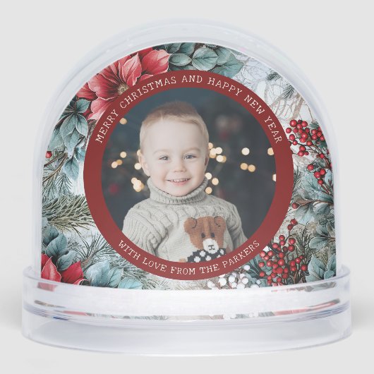 Elegant Christmas Floral Photo Snow Globe (正面)
