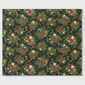 Elegant Christmas Floral Pinecone Pattern ラッピングペーパー (フラット)