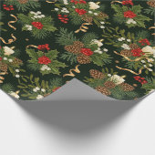 Elegant Christmas Floral Pinecone Pattern ラッピングペーパー (角)