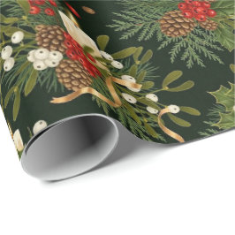 Elegant Christmas Floral Pinecone Pattern ラッピングペーパー