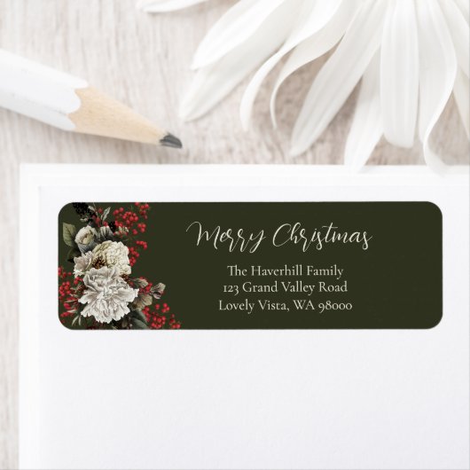 Elegant Christmas Floral Return Address ラベル (インサイチュ)