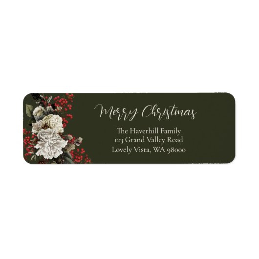 Elegant Christmas Floral Return Address ラベル (正面)