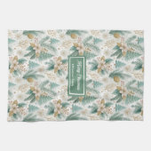 Elegant Christmas Floral Towel Pastel Sage Gold  キッチンタオル (横)