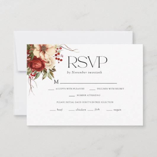 Elegant Christmas Floral Typography 出欠カード (正面)