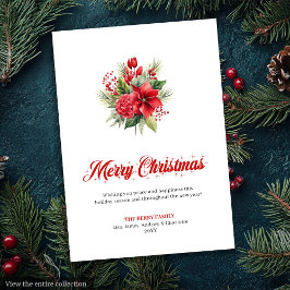 Elegant Christmas Flowers Watercolor Greeting Card シーズンカード