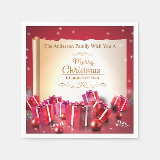 Elegant Christmas Gift Boxes Red Silver Holiday スタンダードカクテルナプキン (正面)