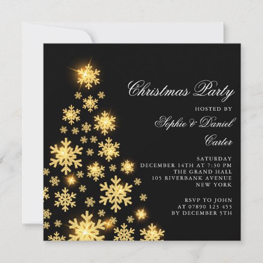 Elegant Christmas gold tree 招待状 (正面)
