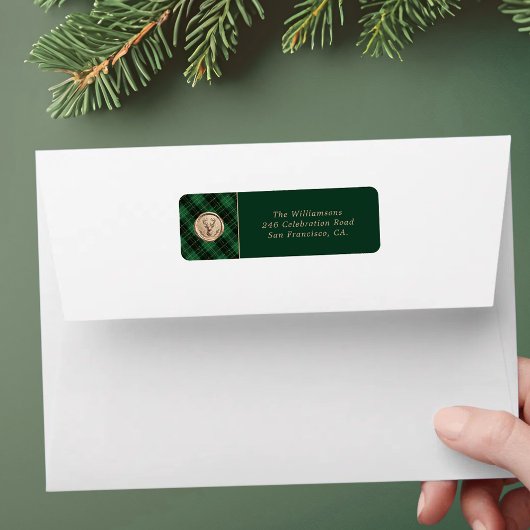 Elegant Christmas Green Plaid Return Address ラベル