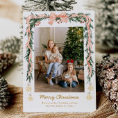 Elegant Christmas Greenery & Coquette Bow 1 Photo シーズンカード