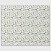 Elegant Christmas Greenery & Red Berries Holiday ラッピングペーパー (フラット)