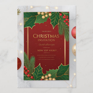 Elegant Christmas Greeting Cards – Red & Green Hol 招待状