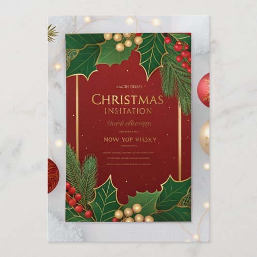Elegant Christmas Greeting Cards – Red & Green Hol 招待状 (正面)
