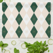 Elegant Christmas Harlequin Pattern with Snowflake キッチンタオル (折り畳み)