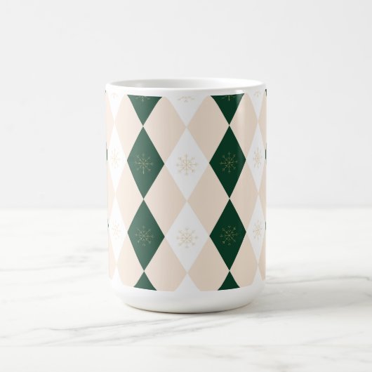 Elegant Christmas Harlequin Pattern with Snowflake コーヒーマグカップ (中央)
