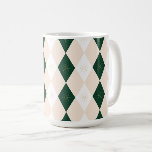 Elegant Christmas Harlequin Pattern with Snowflake コーヒーマグカップ (正面右)