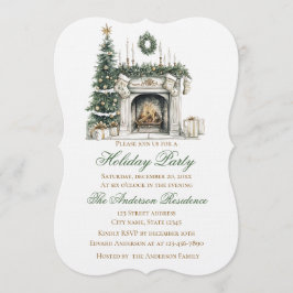 Elegant Christmas Holiday Invitation Fireplace 招待状