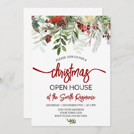 Elegant Christmas Holiday Open House Party 招待状 (正面/裏面)