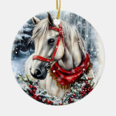 Elegant Christmas Horse with Winter Wreath  セラミックオーナメント (正面)