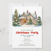 Elegant Christmas House Watercolor Holiday Invite 招待状 (正面)