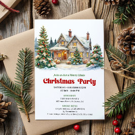 Elegant Christmas House Watercolor Holiday Invite 招待状