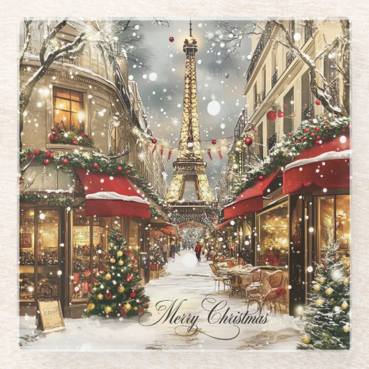 Elegant Christmas in Paris Holiday  ガラスコースター (正面)