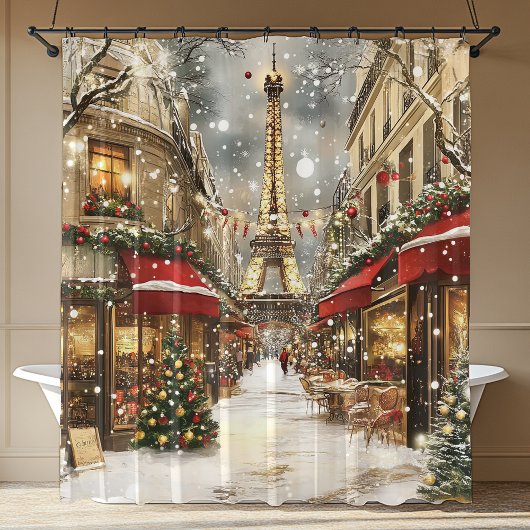 Elegant Christmas in Paris Holiday シャワーカーテン