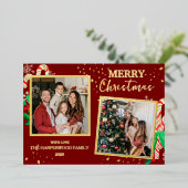 Elegant Christmas Joy Gold Sparkle Multi Photo 箔シーズンカード (立ち正面)