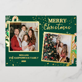 Elegant Christmas Joy Gold Sparkle Multi Photo 箔シーズンカード