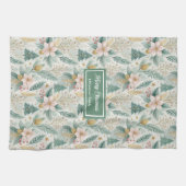 Elegant Christmas Kitchen Towel Sage Green Floral キッチンタオル (横)