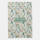 Elegant Christmas Kitchen Towel Sage Green Floral キッチンタオル (縦)