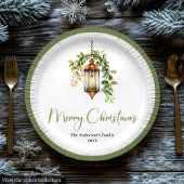 Elegant Christmas Lantern with Boho Florals Plate ペーパープレート