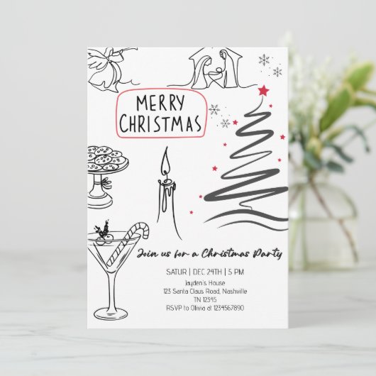 Elegant Christmas Line Art Party  招待状 (スタンド正面)