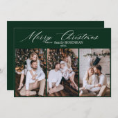 Elegant Christmas Modern 3 Photo Collage Green シーズンカード (正面/裏面)