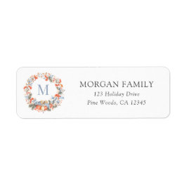 Elegant Christmas Monogram Wreath Return Address ラベル