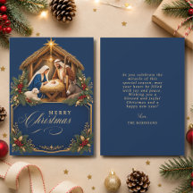 Elegant Christmas Nativity Scene Blue Gold