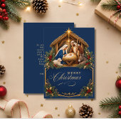 Elegant Christmas Nativity Scene Blue Gold シーズンカード