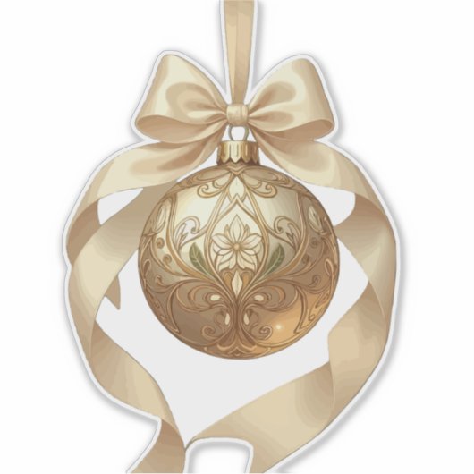 Elegant Christmas Ornament Beige and Brown シール (正面)