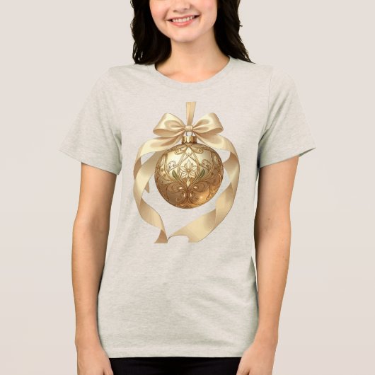 Elegant Christmas Ornament Beige and Brown トライブレンドTシャツ (正面)