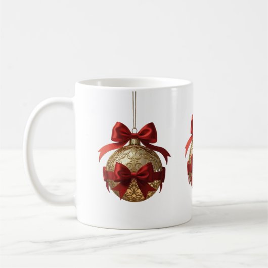 Elegant Christmas Ornament Beige and Red コーヒーマグカップ (左)