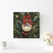 Elegant Christmas Ornament Collection with Red Bow スクエア壁時計 (ホーム)