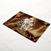 Elegant Christmas Ornament Photo Brown Satin Gold 箔シーズンカード (回転した状態)