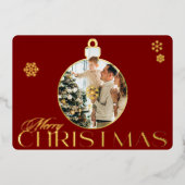 Elegant Christmas Ornament Photo Red and Gold 箔シーズンカード (正面)