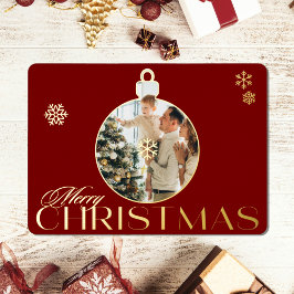 Elegant Christmas Ornament Photo Red and Gold  箔シーズンカード