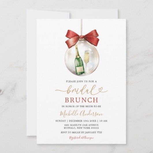 Elegant Christmas Ornament Prosecco Bridal Brunch 招待状 (正面)