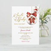 Elegant Christmas Ornaments Gold Santa Baby Shower 招待状 (スタンド正面)