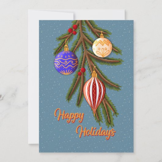Elegant Christmas Ornaments on Pine Branch シーズンカード (正面)