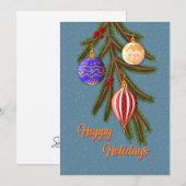 Elegant Christmas Ornaments on Pine Branch シーズンカード (正面/裏面)